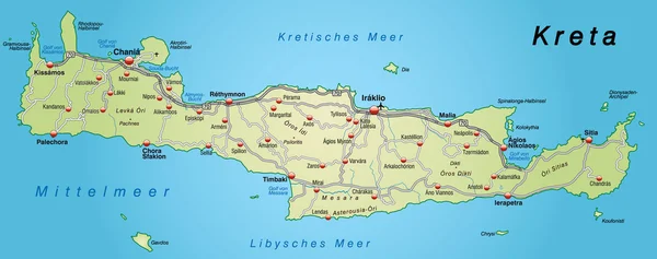 Mapa de Creta com rodovias — Vetor de Stock