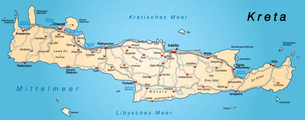 Karta över Kreta — Stock vektor