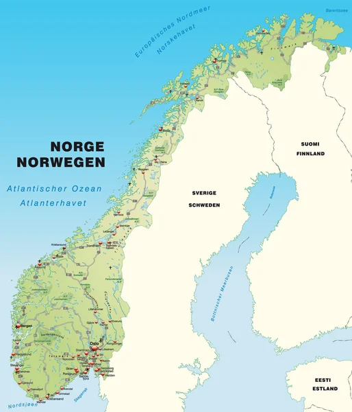 Kaart van Noorwegen — Stockvector