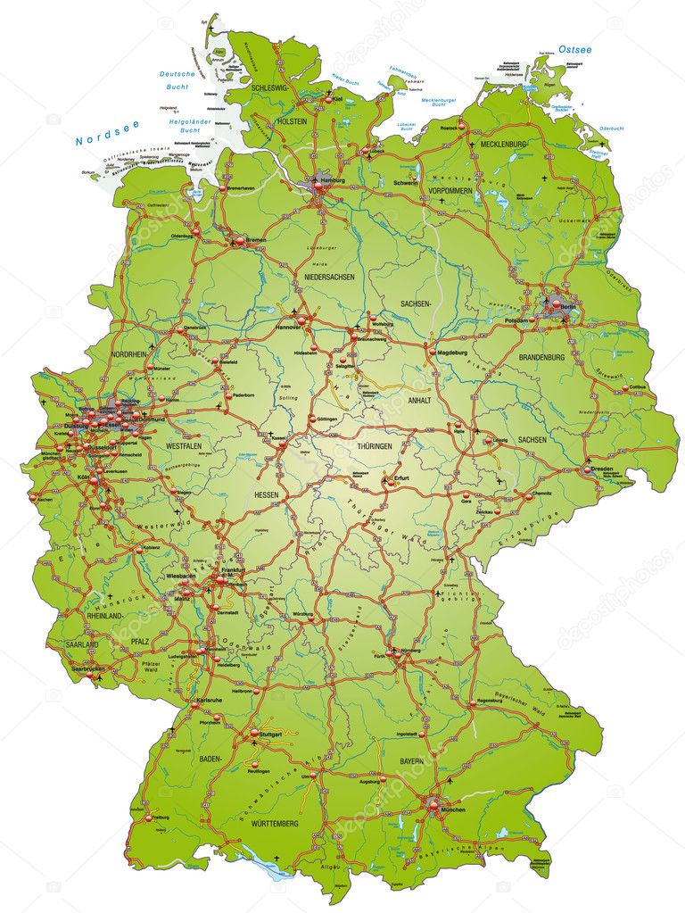 Karte von Deutschland mit Autobahnen und Hauptstädten - Vektorgrafik