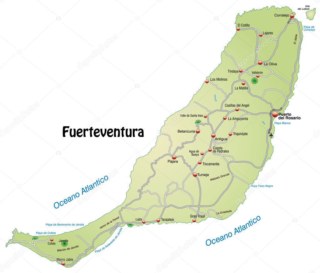 Map of Fuerteventura with highways