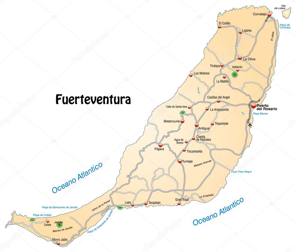 Map of Fuerteventura in orange