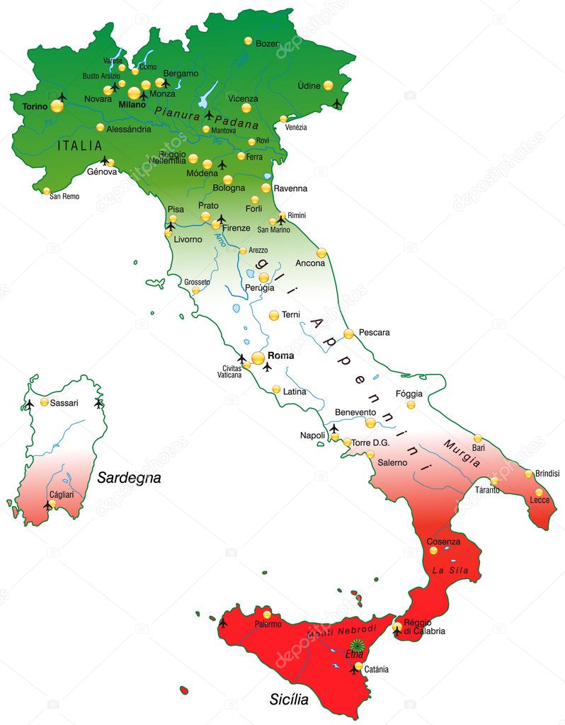 Italien-Karte mit Nationalfarben - Vektorgrafik: lizenzfreie Grafiken