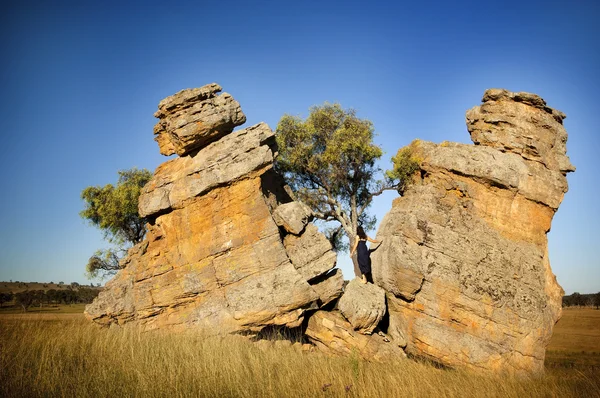 Split Rocks with Woman — Stock Photo, Image