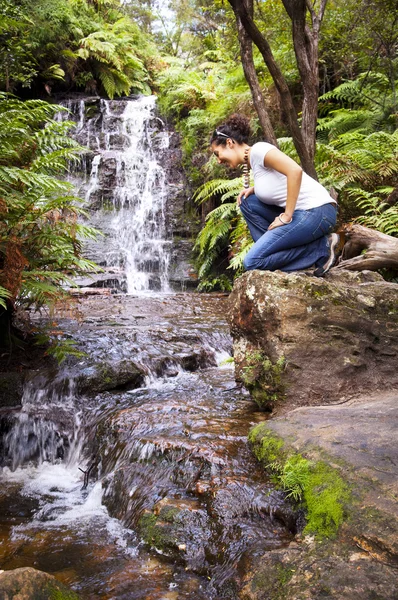 stock image Woman at Waterfall