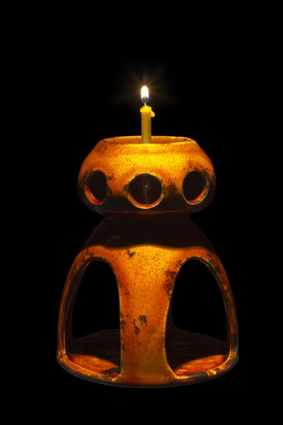 Ceramic lamp with candle — Stock Photo, Image