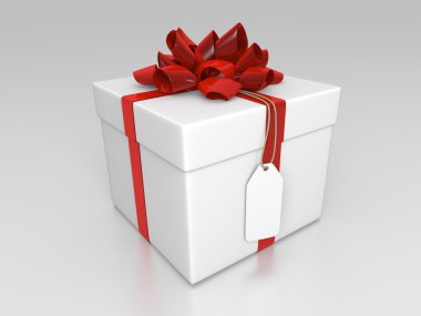 White giftbox with red ribbon and label clipart