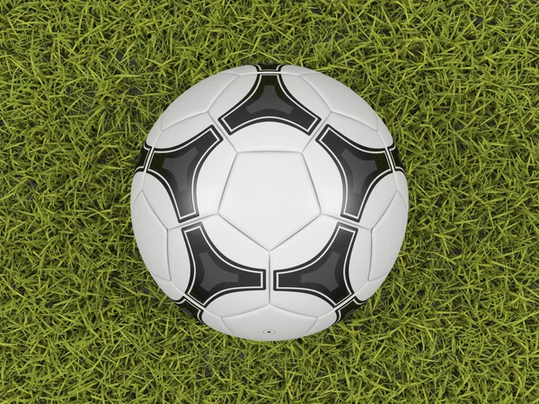 Μπάλα ποδοσφαίρου σε φόντο πεδίο χόρτο — Φωτογραφία Αρχείου