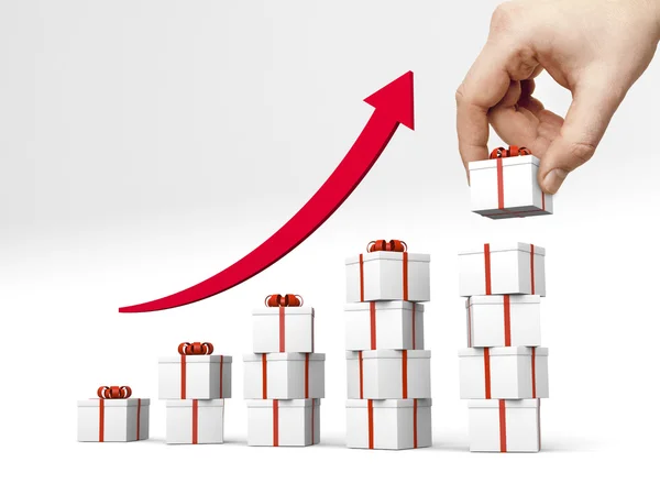 Giftbox kırmızı şerit çubuk grafik ile — Stok fotoğraf