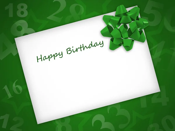 Doğum günü kartı ile yeşil zemin üzerine yeşil şerit — Stok fotoğraf