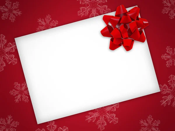 Biglietto natalizio con nastro rosso su sfondo rosso — Foto Stock