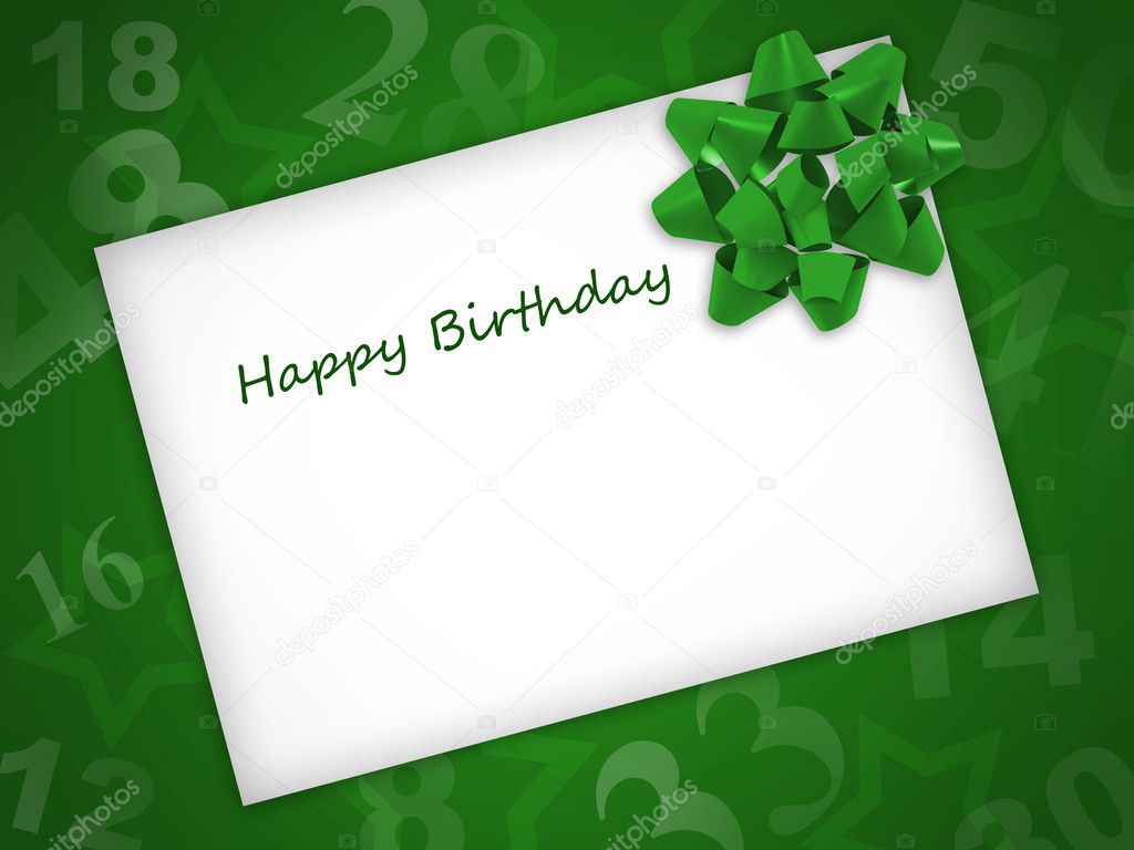 Birthday card with green ribbon on a green background