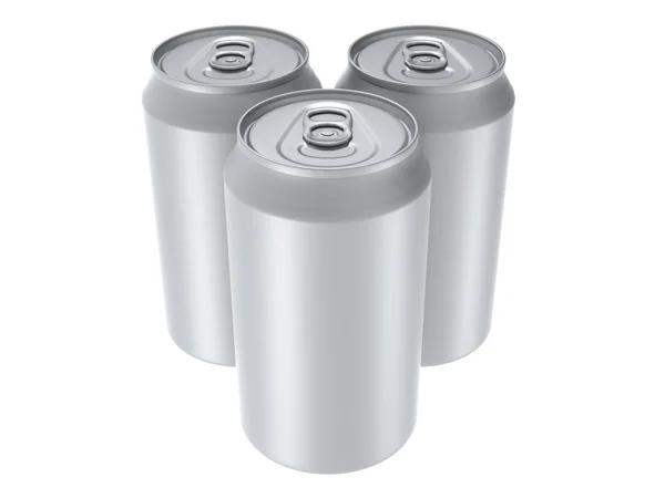 Três latas isoladas em um fundo branco — Fotografia de Stock