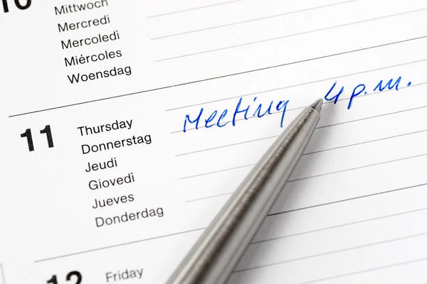 Nota di riunione nel calendario — Foto Stock