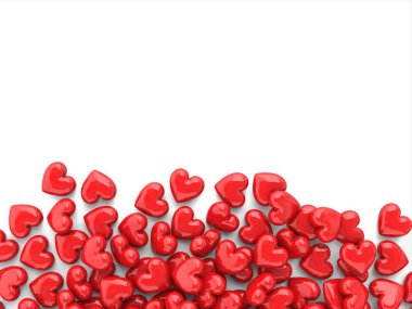 Valentines background with red hearts isolated on a white background
