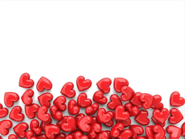 情人节背景与孤立在白色背景上的红色心脏 — 图库照片