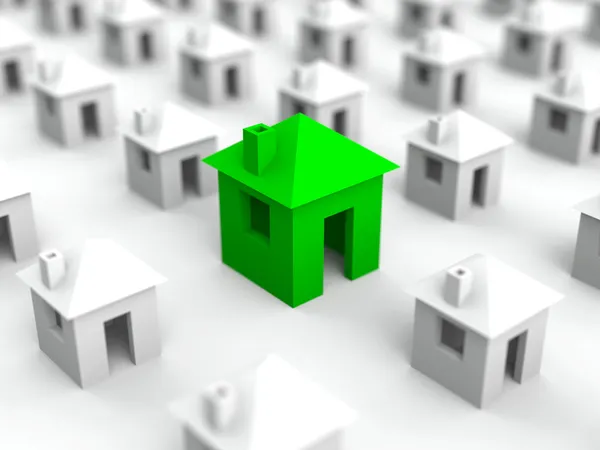 Ilustração imobiliária com casa verde no meio Imagens De Bancos De Imagens Sem Royalties