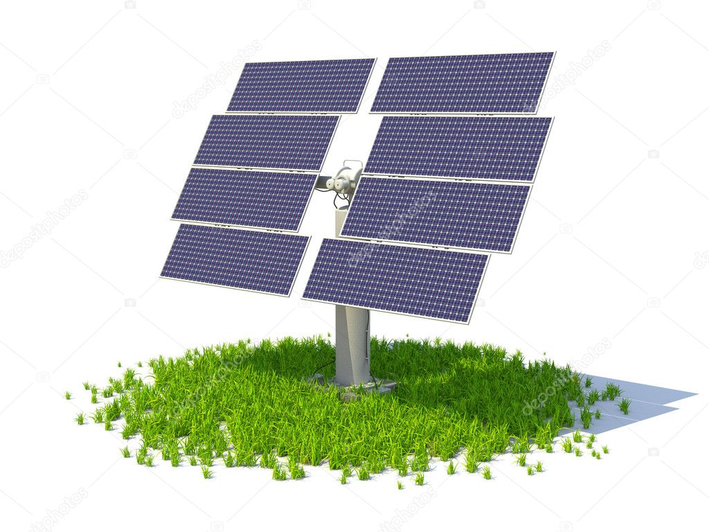 Solar panel standing on a grass forming circle