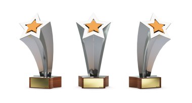 Star trophy with a golden plate for custom text isolated on whit clipart