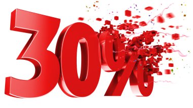 Explosive 30 percent off on white background clipart