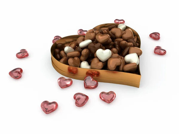 Pudełko serce czekoladki cukierki — Zdjęcie stockowe