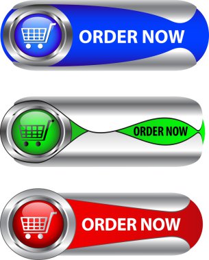 Metallic order now button/icon set clipart