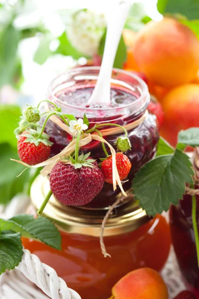 Various jams in jars — Stock Photo, Image