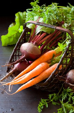 Fresh organic carrots and beet clipart