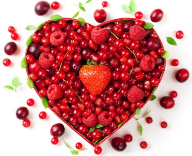 Red berries in heart-shaped box clipart