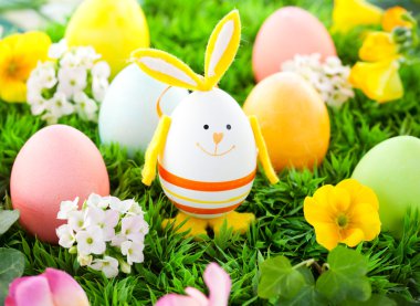 renkli Paskalya yumurtaları ve tavşan