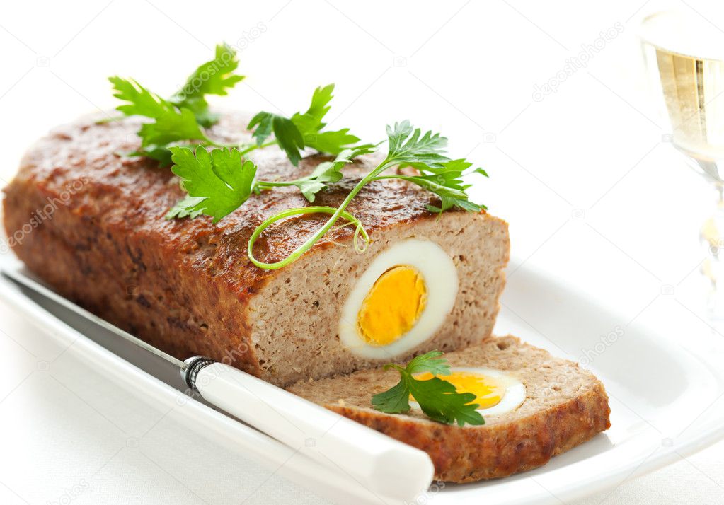 Meatloaf with boiled eggs
