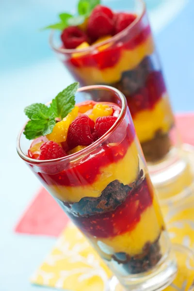 Framboos en perzik trifle — Stockfoto