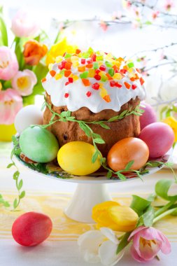 Easter cake and colourful eggs clipart