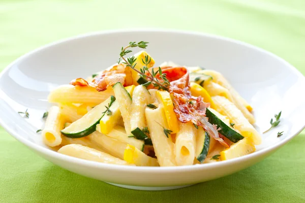 Penne with sauce carbonara — Stock Photo, Image