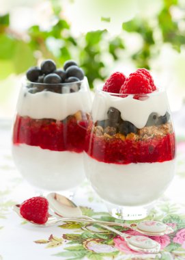 Raspberry and blueberry parfait clipart