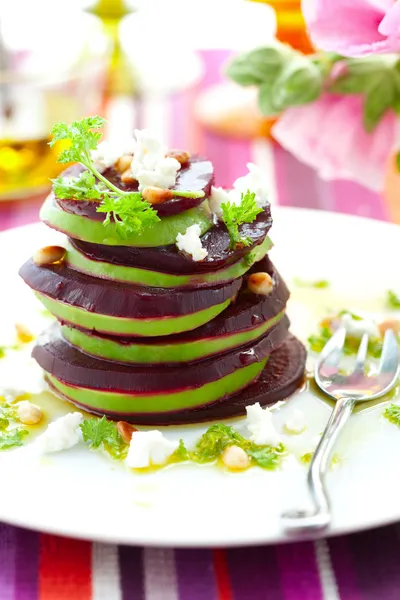 Beetroot,goat cheese and avocado — Stock Photo, Image