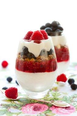 Raspberry and blueberry parfait clipart