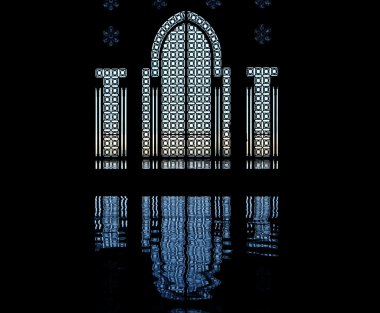 Mosque silhouette and reflection of door and window clipart