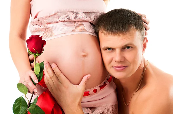 Σας περιμένουμε για την ολοκλήρωση της οικογένειας. σύζυγος και pregnan — Φωτογραφία Αρχείου