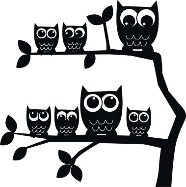 Owl family on a tree clipart