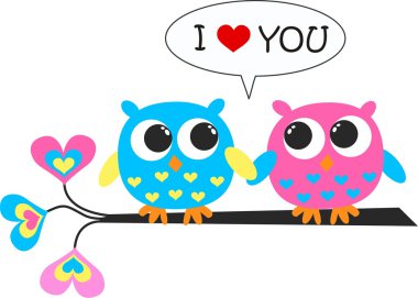 Two owls in love clipart