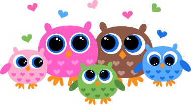 A colorful owl family clipart