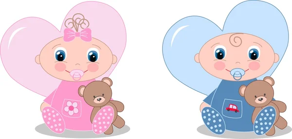 初生男婴和女婴 — 图库矢量图片