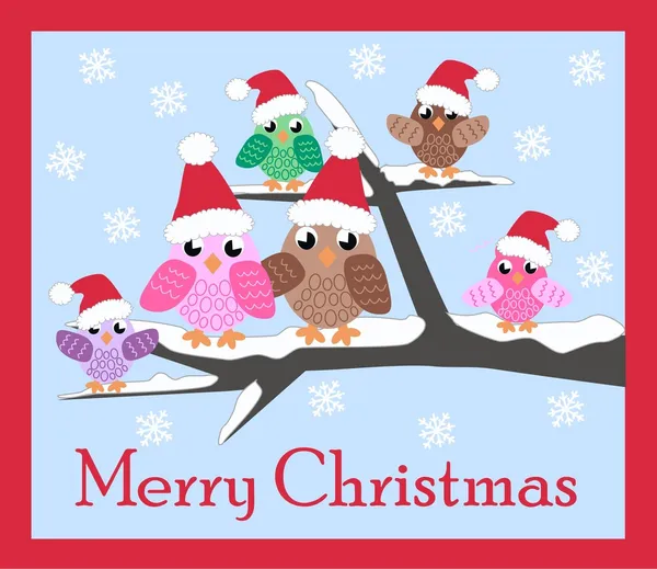 Merry christmas baykuş aile — Stok Vektör
