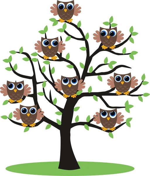 Owls in a tree — Stock Vector