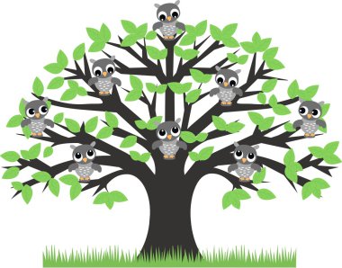 Owls in a tree clipart