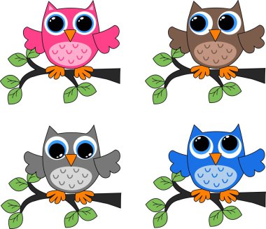 Four different owls clipart