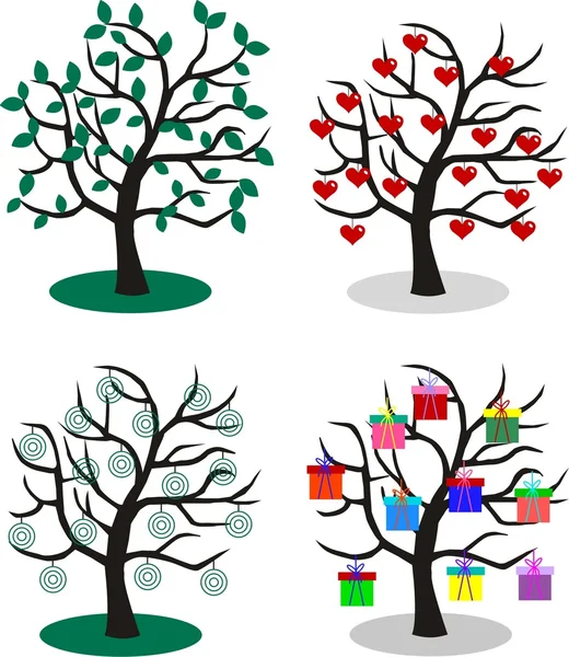 Quattro alberi diversi — Vettoriale Stock