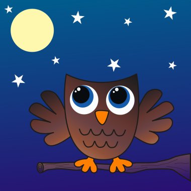 A brown owl sitting on a branch clipart