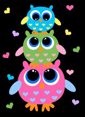 Three colorful cute owls clipart